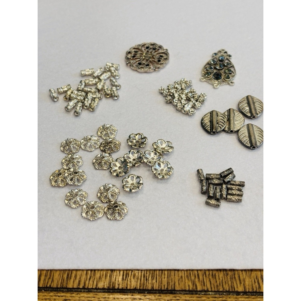 Lot Of Pewter & Other Jewelry Making Supplies Beading Beads Tube Beads Pendants